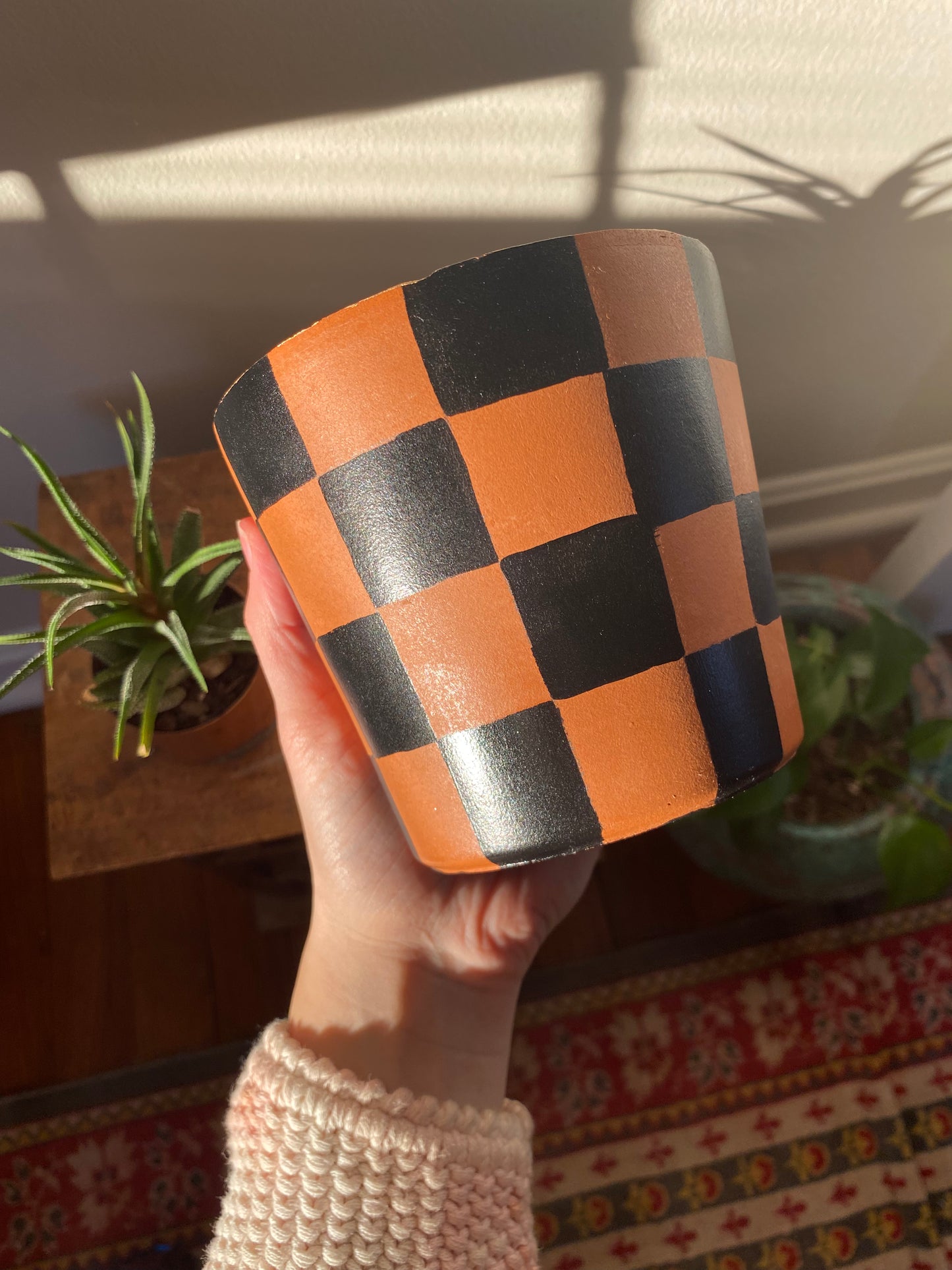 Checkered Terracotta Plant Pot