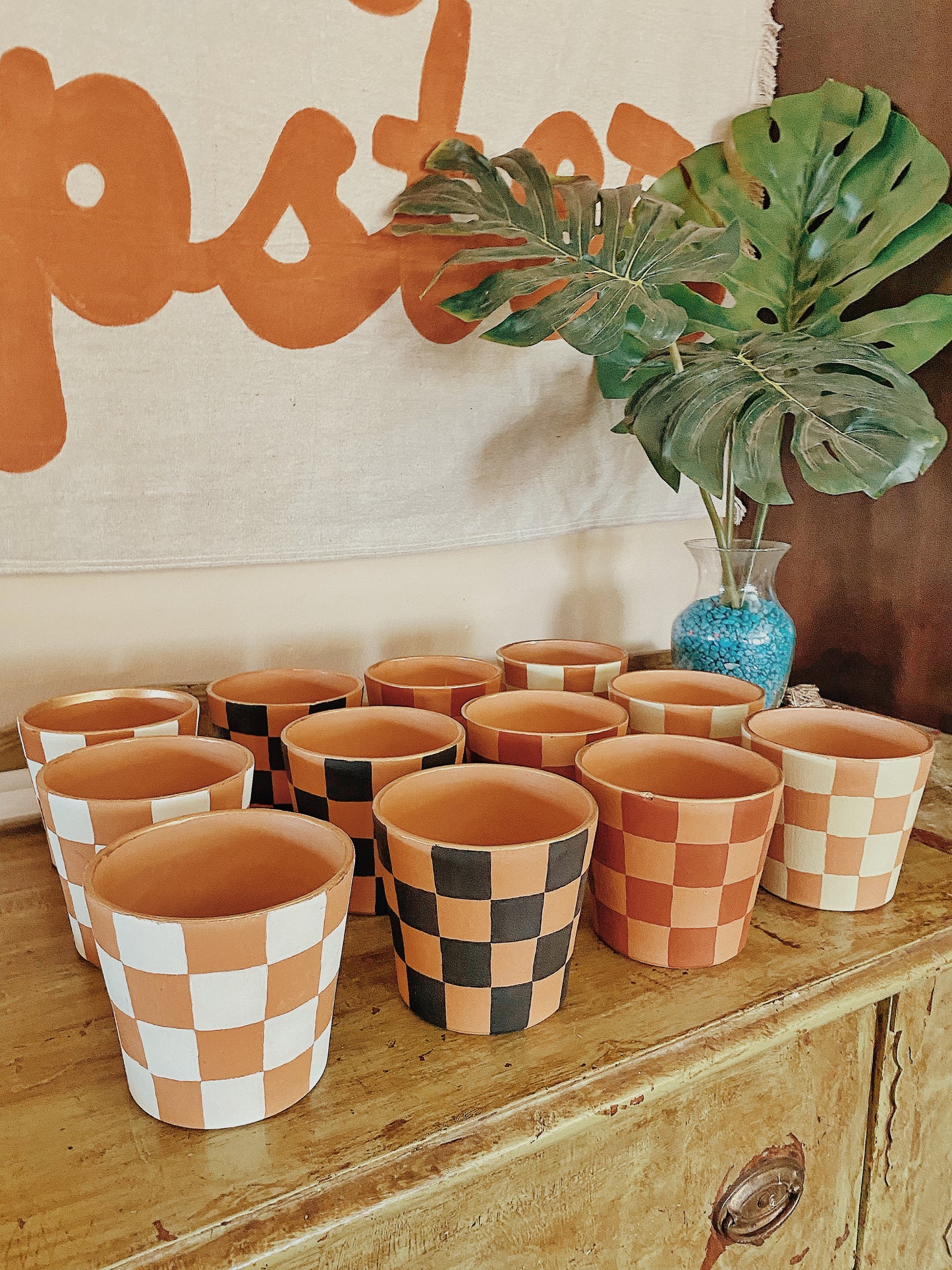 Checkered Terracotta Plant Pot