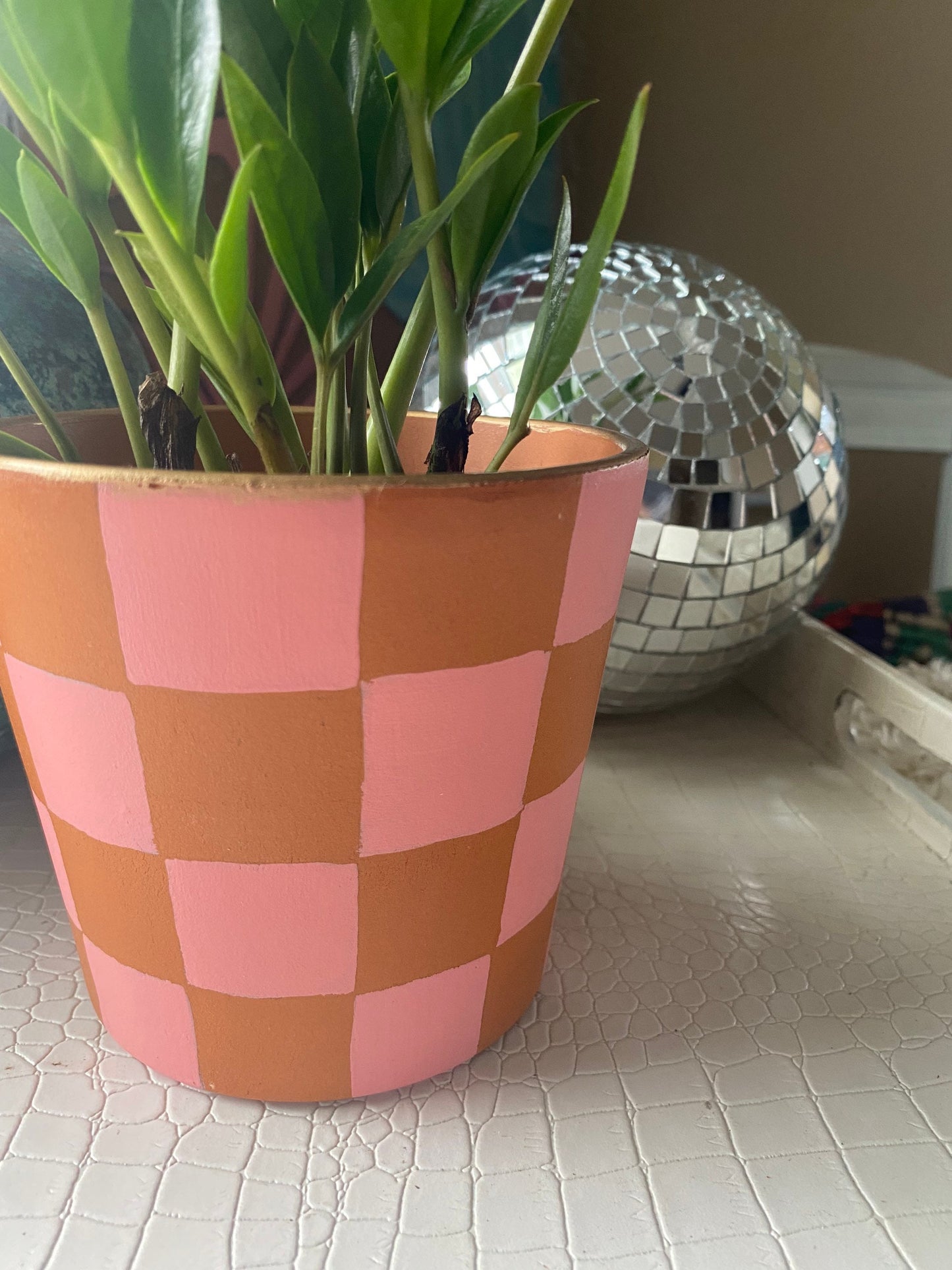 Checker Pink Cabo Terracotta Pot