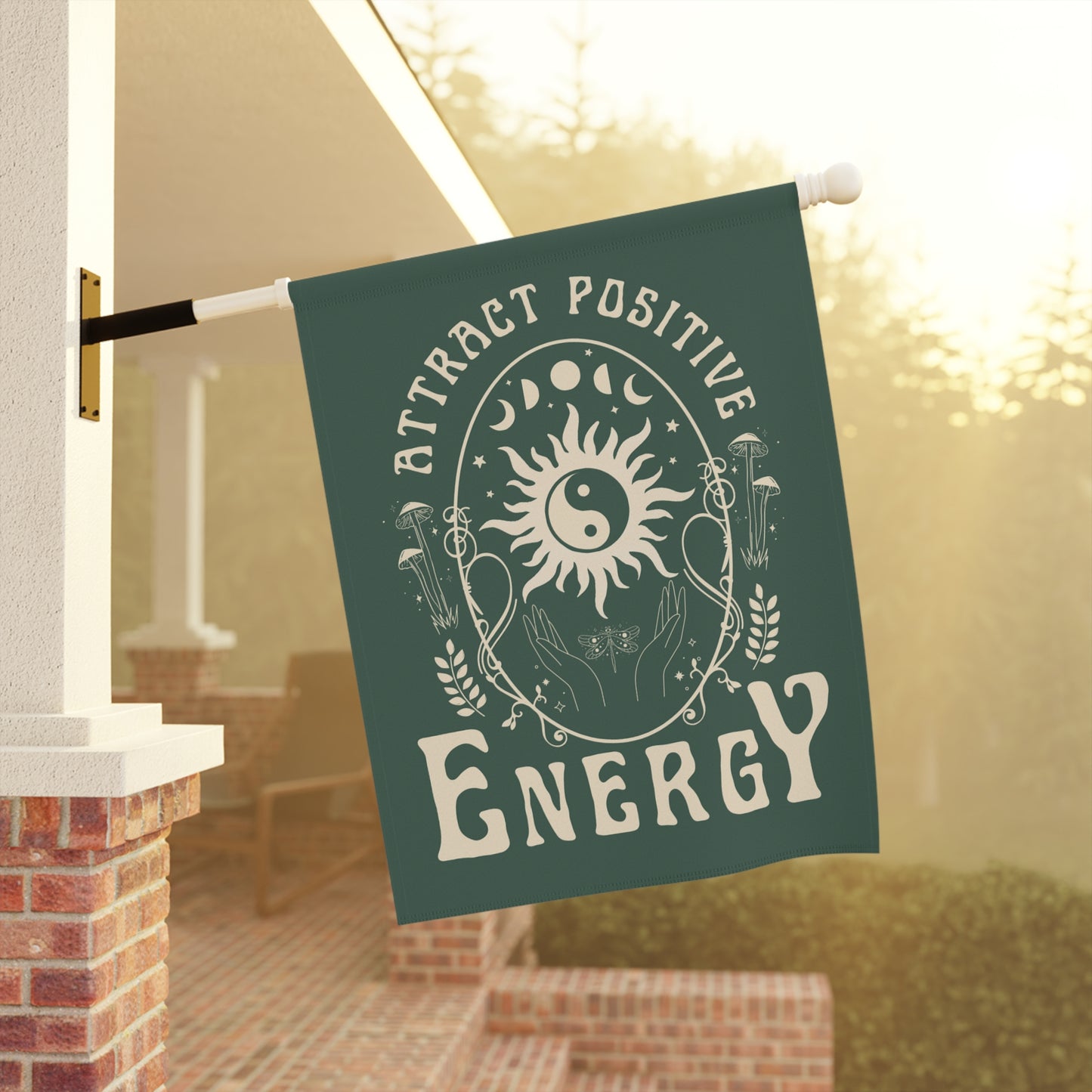 Attract Positive Energy Outdoor House Banner | garden flag boho hippie eclectic