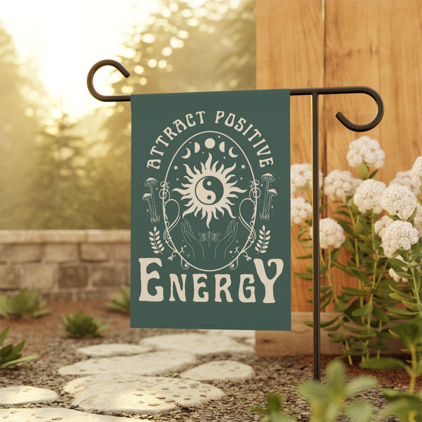 Attract Positive Energy Outdoor House Banner | garden flag boho hippie eclectic