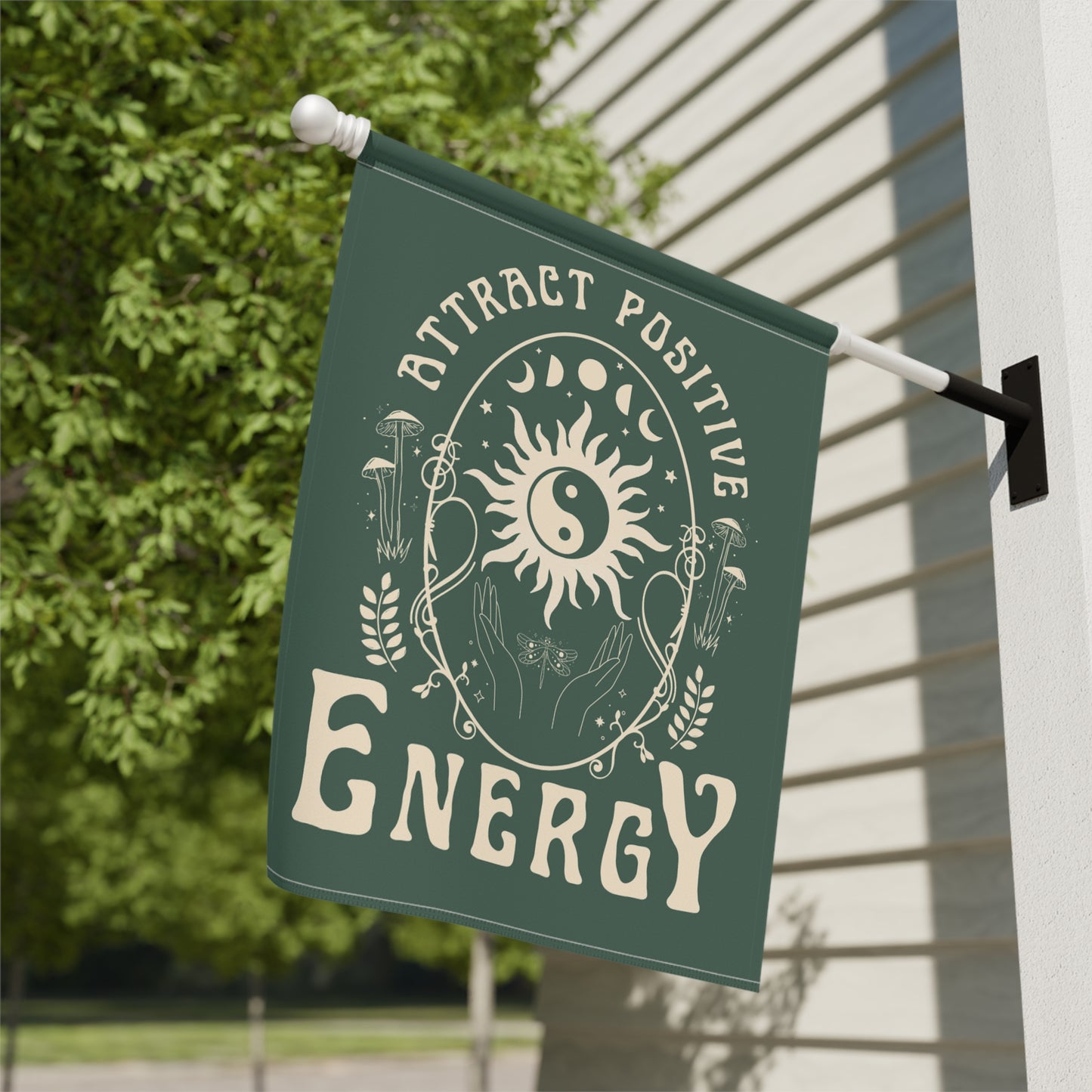 Attract Positive Energy Outdoor House Banner | garden flag boho hippie eclectic