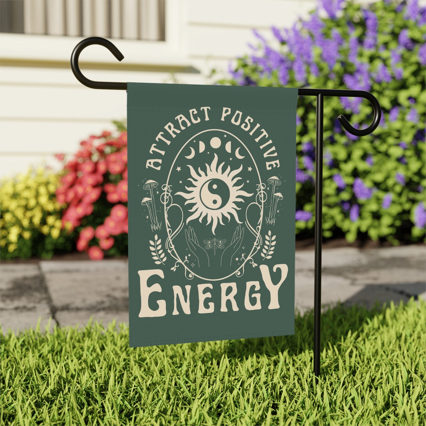 Attract Positive Energy Outdoor House Banner | garden flag boho hippie eclectic