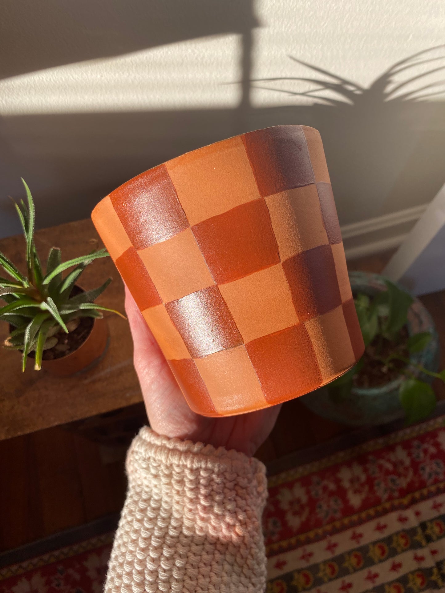 Checkered Terracotta Plant Pot