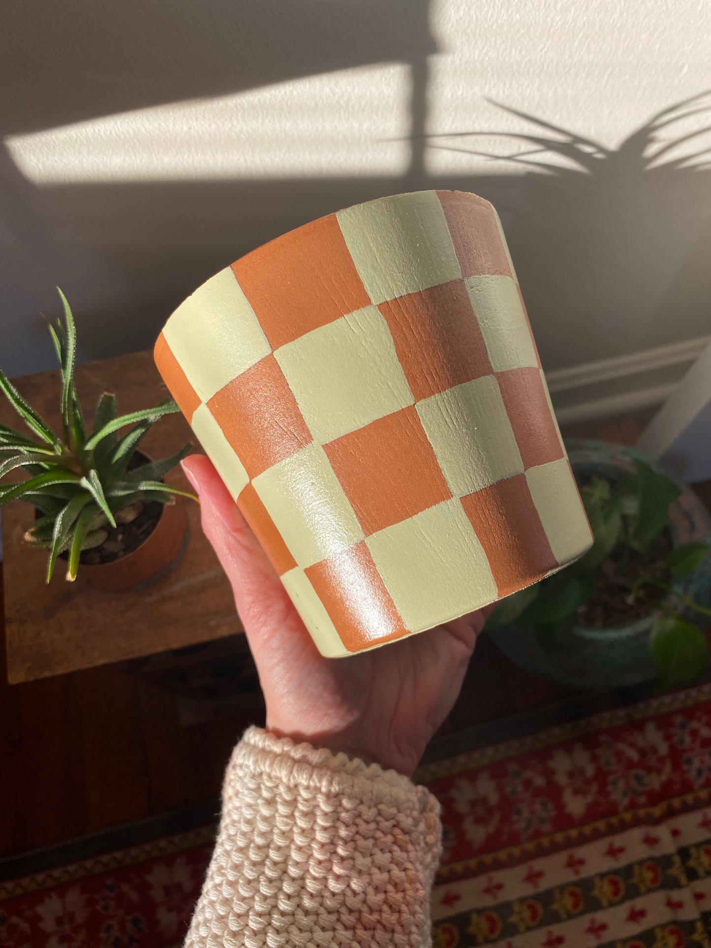 Checkered Terracotta Plant Pot