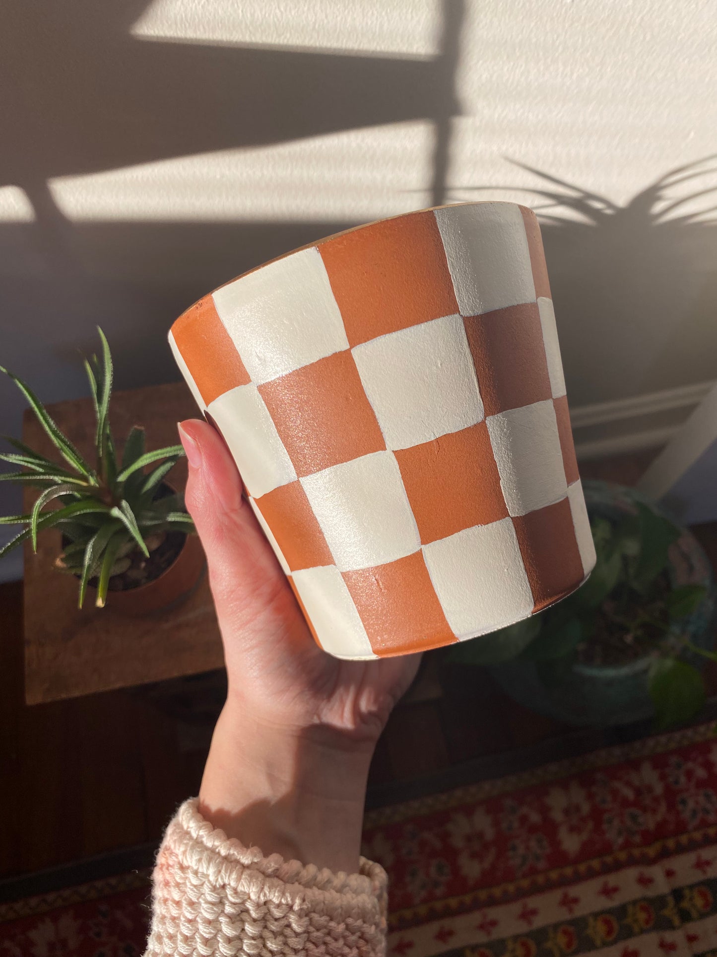 Checkered Terracotta Plant Pot